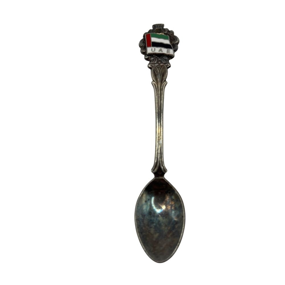 Vintage Souvenir UAE Silver Plated Collectible Spoon With Enamel Flag Design B53